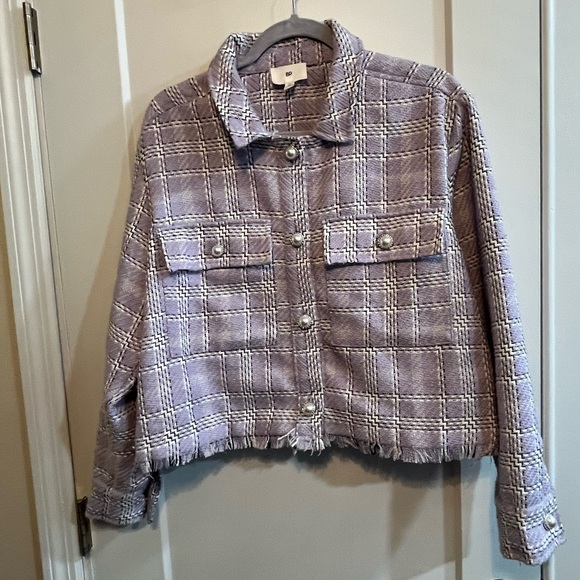 bp Jackets & Blazers - BP Lavender Plaid Tweed Jacket with frayed hem